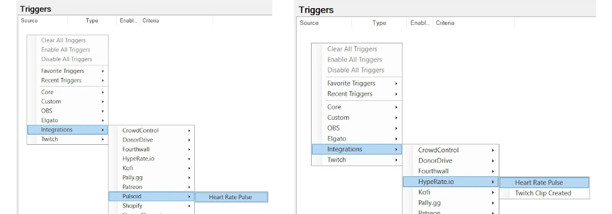 Trigger setup for the Monitor action.